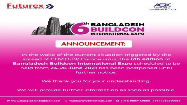 Bangladesh Buildcon International Expo 2021 için erteleme kararı!