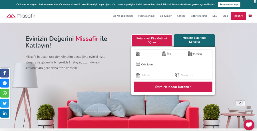 Türkiye’nin ilk kısa ve orta vadeli ev kiralama platformu Missafir’e gelen talepler %300 arttı