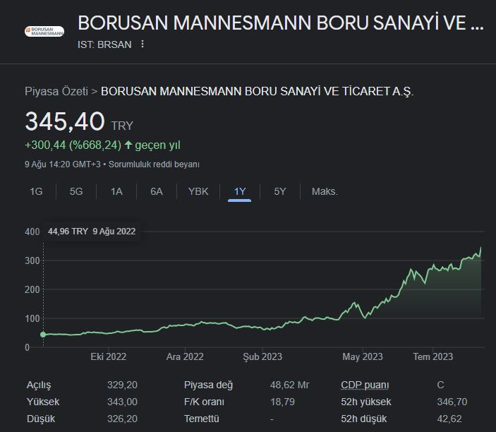 Borusan Mannesmann hisseleri 1 yılda %668 artış kaydetti