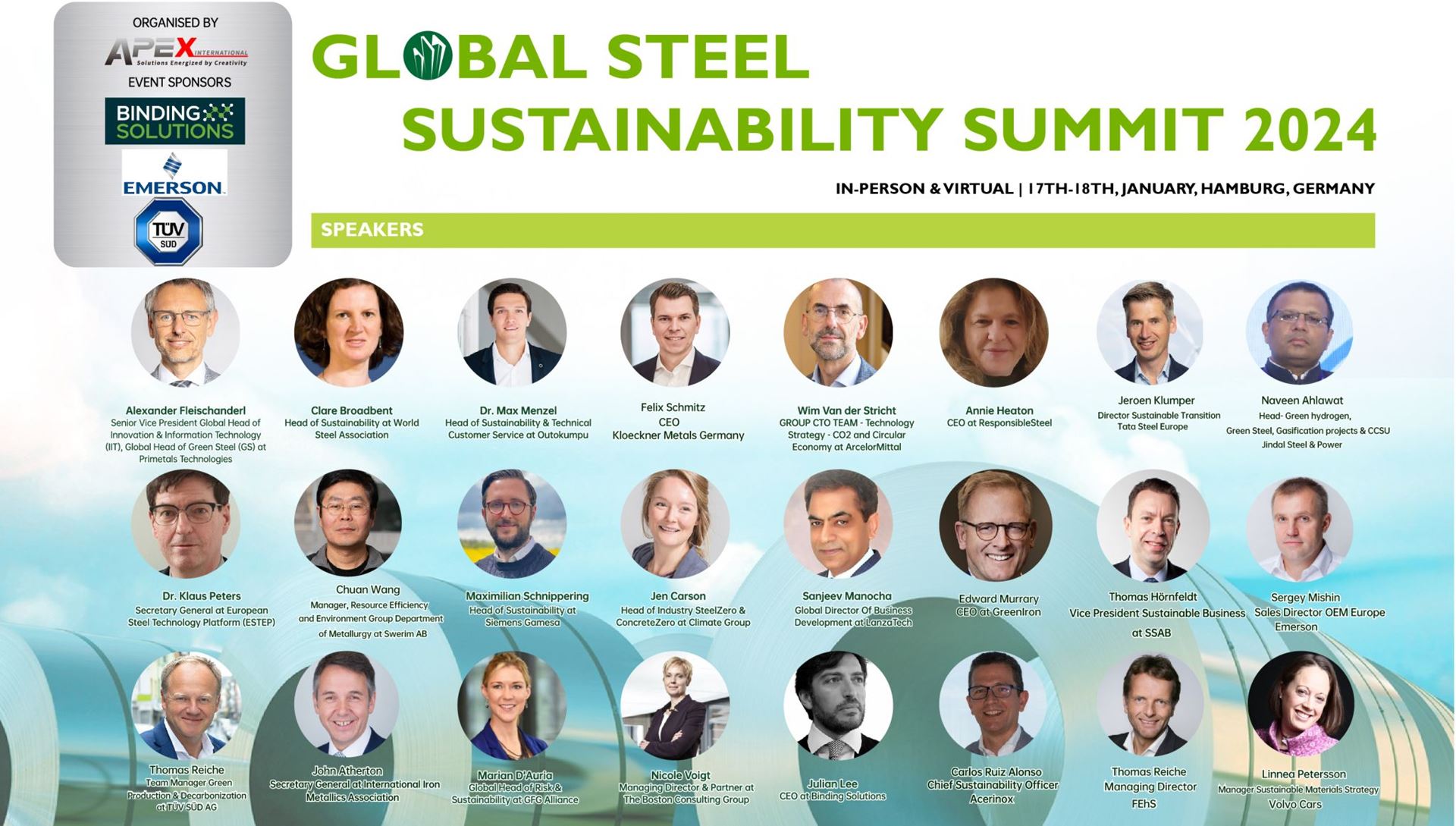 The Global Steel Sustainability Summit 2024 will take place in Hamburg, Germany, on January 17-18