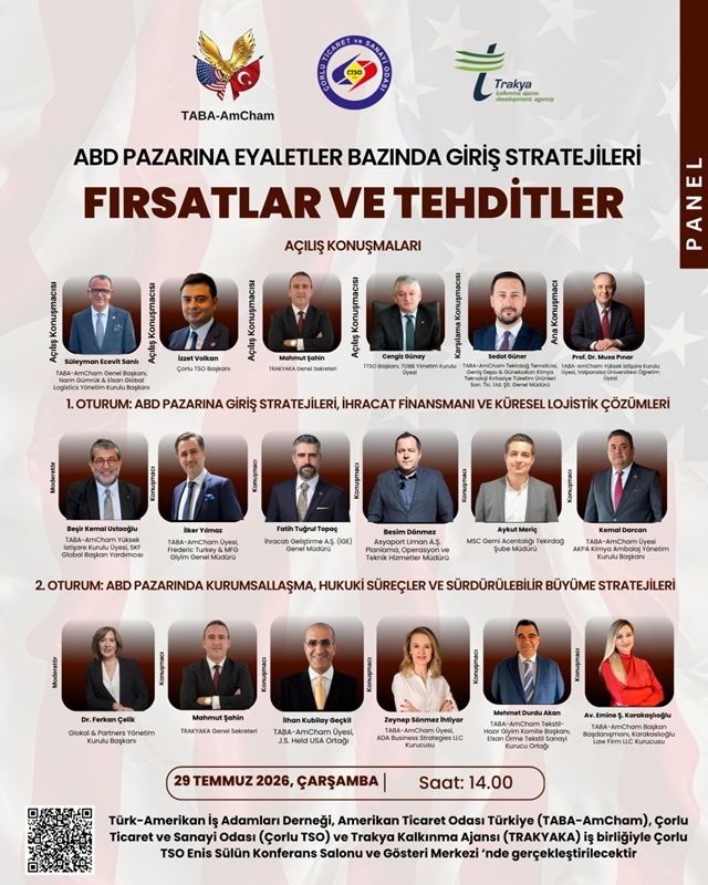 TABA-AmCham, ABD pazarına giriş stratejilerini Çorlu'da düzenleyeceği panelde ele alacak