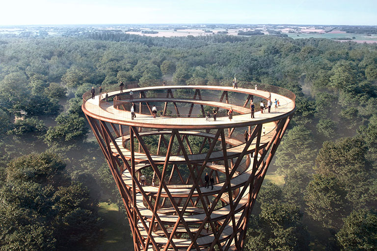 Danimarka ormanlarına karışan eşsiz çelik gözlem kulesi