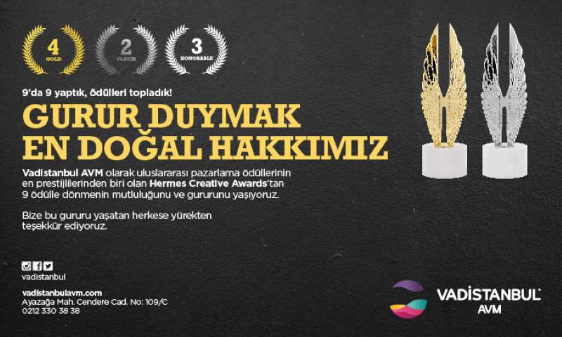 Vadistanbul'a Uluslararası Pazarlama Ödülleri'nden 9 Ödül Birden